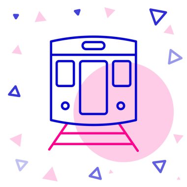 Tren ve demiryolu ikonu beyaz arka planda izole edildi. Toplu taşıma sembolü. Metro treni nakliyesi. Metro yeraltı. Renkli taslak konsepti. Vektör