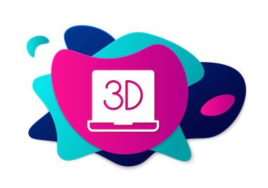 Beyaz arkaplanda 3 boyutlu renkli yazıcı simgesi izole edildi. 3D baskı. Sıvı şekilli soyut pankart. Vektör.