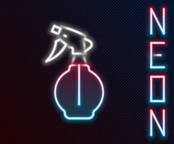 Świecące Neon Linii Wody Spray Ikona Butelki Izolowane Czarnym Tle — Wektor stockowy