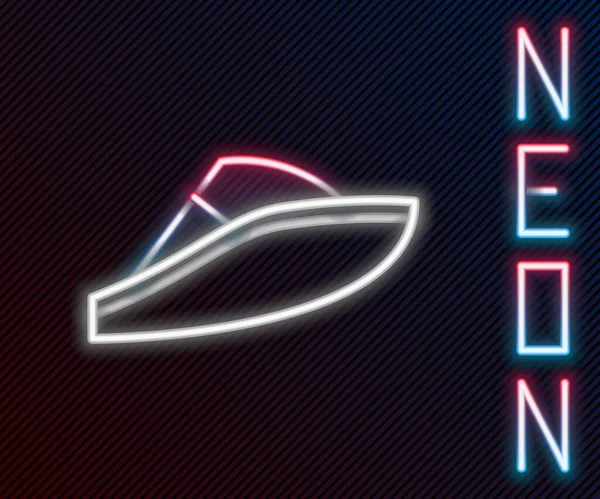 Parlayan Neon Hattı Sürat Teknesi Simgesi Siyah Arkaplanda Izole Edildi — Stok Vektör