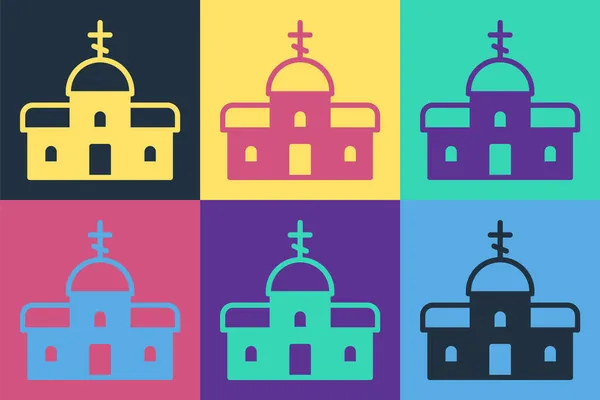 Pop Art Kirche Gebäude Ikone Isoliert Auf Farbigem Hintergrund Christliche — Stockvektor