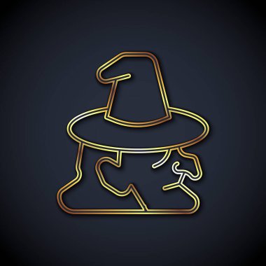 Altın çizgi cadı simgesi siyah arkaplanda izole edildi. Mutlu Cadılar Bayramı Partisi. Vektör.