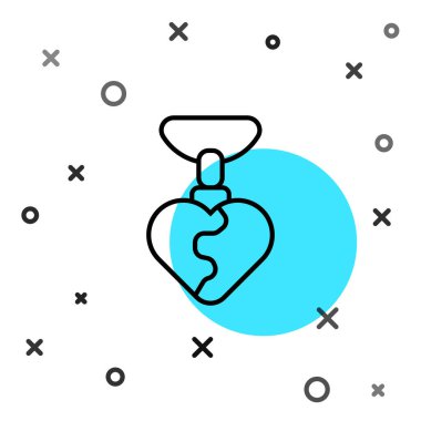 Siyah çizgili kolye, beyaz arkaplanda izole edilmiş kalp şeklindeki kolye simgesi. Mücevher dekorasyonu. Uluslararası Mutlu Kadınlar Günü. Rastgele dinamik şekiller. Vektör.