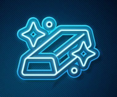 Parlayan neon çizgisi mavi arkaplanda izole edilmiş altın çubuk simgesi. Bankacılık işi konsepti. Vektör