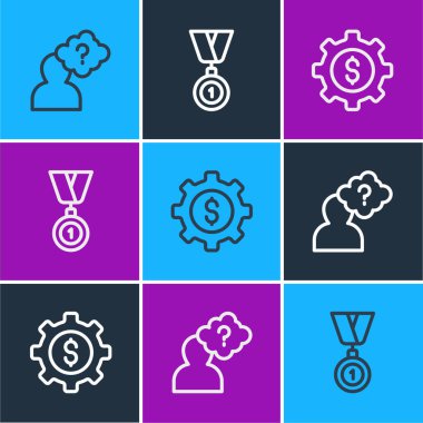 Çizgi Başı 'na soru işareti, Gear Doları ve Madalya ikonu koyun. Vektör