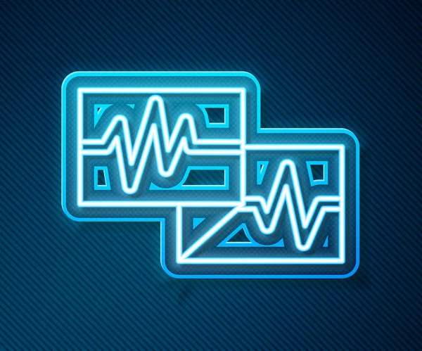 Gloeiende Neon Lijn Computer Monitor Met Cardiogram Pictogram Geïsoleerd Blauwe — Stockvector