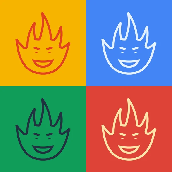 Pop Art Linie Feuerflamme Symbol Isoliert Auf Farbigem Hintergrund Vektor — Stockvektor