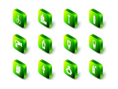 Krem veya losyon kozmetik tüpü, makyaj fırçası, Mascara, ayak için sünger taşı, parfüm ve Pipette ikonu. Vektör