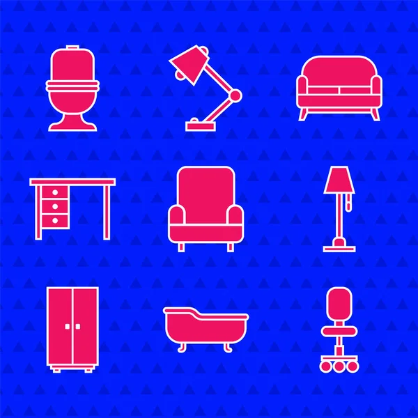 采购产品扶手椅 办公室 地板灯 沙发和马桶图标 — 图库矢量图片