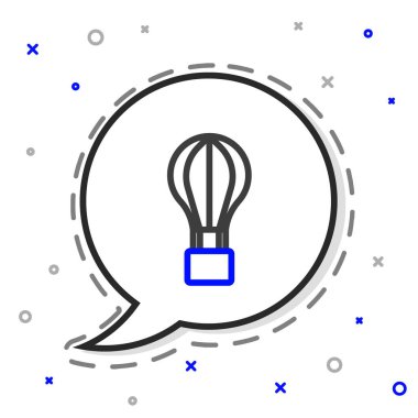 Line Sıcak Hava Balonu simgesi beyaz arkaplanda izole edildi. Seyahat için hava taşımacılığı. Renkli taslak konsepti. Vektör