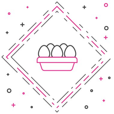 Beyaz arka planda izole edilmiş kutu ikonundaki Tavuk yumurtası. Renkli taslak konsepti. Vektör