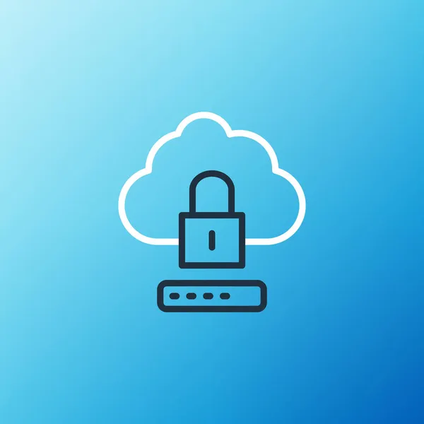 Line Cloud Computing Lock Pictogram Geïsoleerd Blauwe Achtergrond Beveiliging Veiligheid — Stockvector