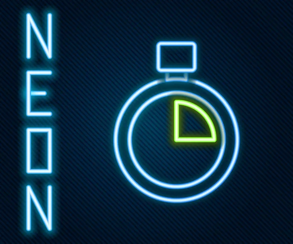 Ragyogó Neon Vonal Stopwatch Ikon Elszigetelt Fekete Háttérrel Időzítő Jel — Stock Vector