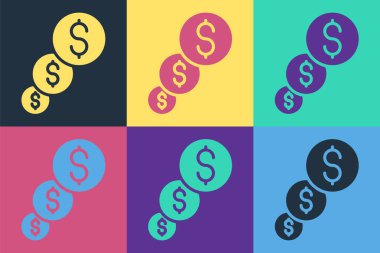 Pop Art Finansal büyüme ve dolar madeni para ikonu renk arka planında izole edilmiş. Gelirleri arttırıyorum. Vektör.