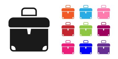 Beyaz arkaplanda siyah evrak çantası simgesi izole edildi. İş ilanı. İş portföyü. Simgeleri renklendirin. Vektör