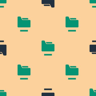 Yeşil ve siyah belge klasörü simgesi bej arkaplandaki kusursuz deseni izole etti. Muhasebe klasörü sembolü. Muhasebe yönetimi. Vektör