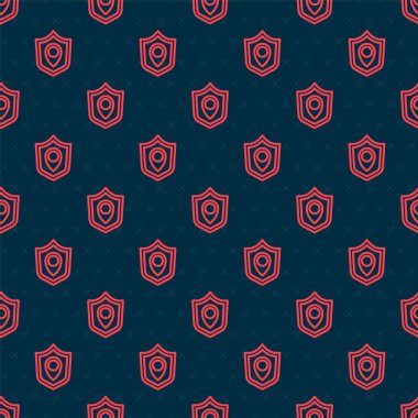 Kırmızı çizgi konum kalkanı simgesi siyah arkaplanda izole edilmiş. Sigorta konsepti. Gardiyan. Güvenlik, güvenlik, koruma, gizlilik kavramı. Vektör.