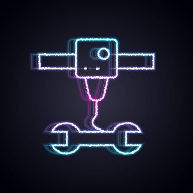 Parlayan neon hattı 3D yazıcı anahtarı anahtarı simgesi siyah arkaplanda izole edildi. 3D baskı. Vektör.