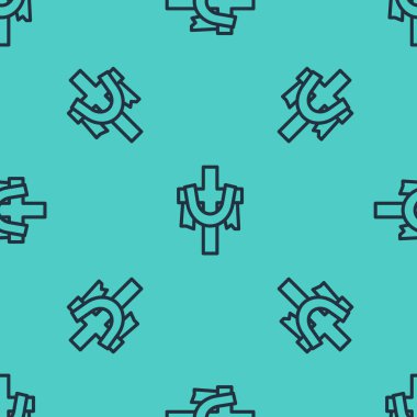 Siyah çizgi Hıristiyan ikonu yeşil arka planda izole edilmiş kusursuz desen. Kilise haçı. Vektör.