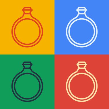 Pop sanat eseri Diamond nişan yüzüğü ikonu renk arkaplanında izole edilmiş. Vektör