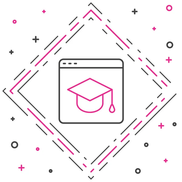 Line Online Education Graduation Icon Ізольовано Білому Тлі Онлайн Вчитель — стоковий вектор