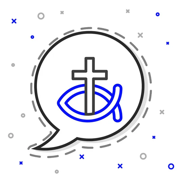 白の背景に隔離されたラインキリスト教の魚のシンボルアイコン イエス魚のシンボル カラフルなアウトラインコンセプト ベクトル — ストックベクタ