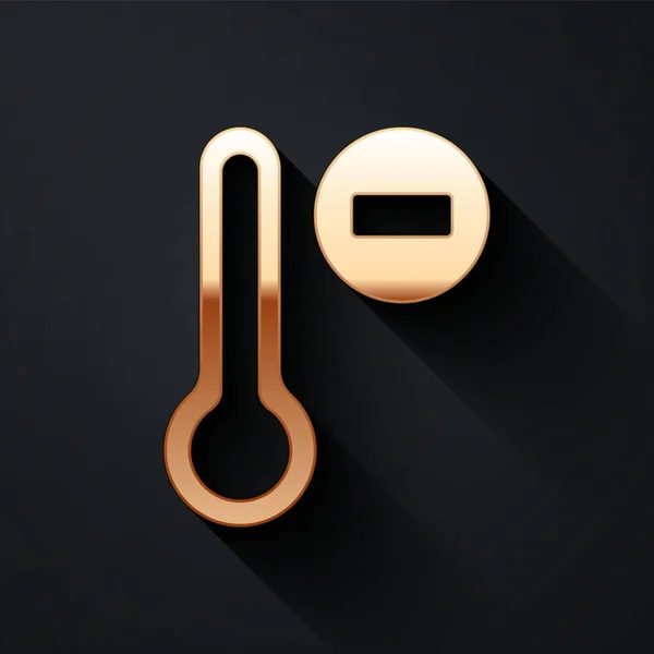 Gouden Meteorologie Thermometer Meten Pictogram Geïsoleerd Zwarte Achtergrond Thermometer Apparatuur — Stockvector