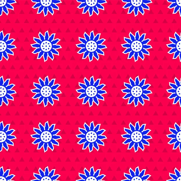 Блакитна Квітка Ізольовано Безшовний Візерунок Червоному Тлі Векторні — стоковий вектор