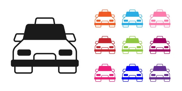 黑色出租车图标隔离在白色背景 设置彩色图标 — 图库矢量图片