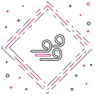 Çizgi Rüzgarlı hava simgesi beyaz arkaplanda izole edildi. Bulut ve rüzgar. Renkli taslak konsepti. Vektör