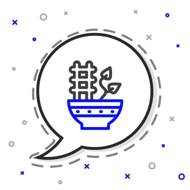 Çömlek simgesindeki Çizgi Tesisi beyaz arkaplanda izole edildi. Tencerede yetişen bir bitki. Saksı bitkisi işareti. Renkli taslak konsepti. Vektör