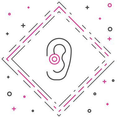 Beyaz arkaplanda çizgi işitme cihazı simgesi izole edildi. Kulak ve işitme. Renkli taslak konsepti. Vektör