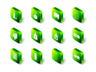 Bombayı patlamaya hazır hale getirin, Vahşi Batı atlı araba, ok ve yay, kağıt para, Retro tren, viski şişesi, kazma ve kurşun ikonu. Vektör