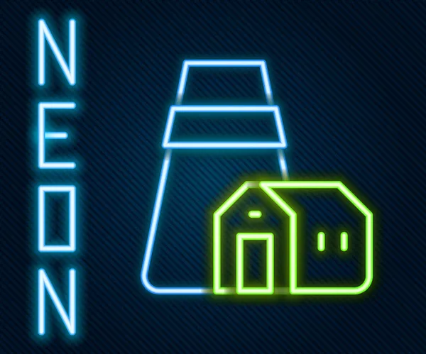 Világító Neon Vonal Erőmű Gyári Ikon Elszigetelt Fekete Alapon Energiaipari — Stock Vector