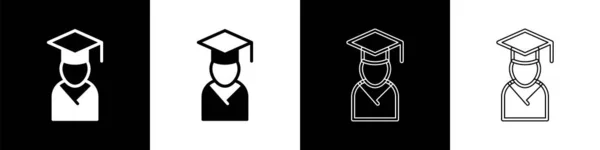 Ορισμός Graduate Και Καπέλο Αποφοίτησης Εικονίδιο Απομονώνονται Μαύρο Και Άσπρο — Διανυσματικό Αρχείο