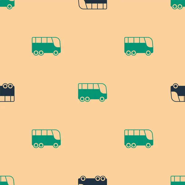 Green Black Bus Icon Isolated Seamless Pattern Beige Background Transportation — Stock Vector