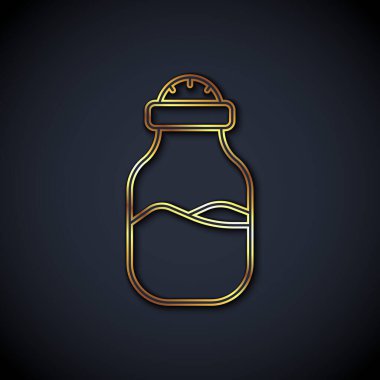 Altın çizgili Spice konserve ikonu siyah arka planda izole edildi. Baharat koleksiyonu. Baharat, cam kutunun içindeki baharatlar. Vektör.