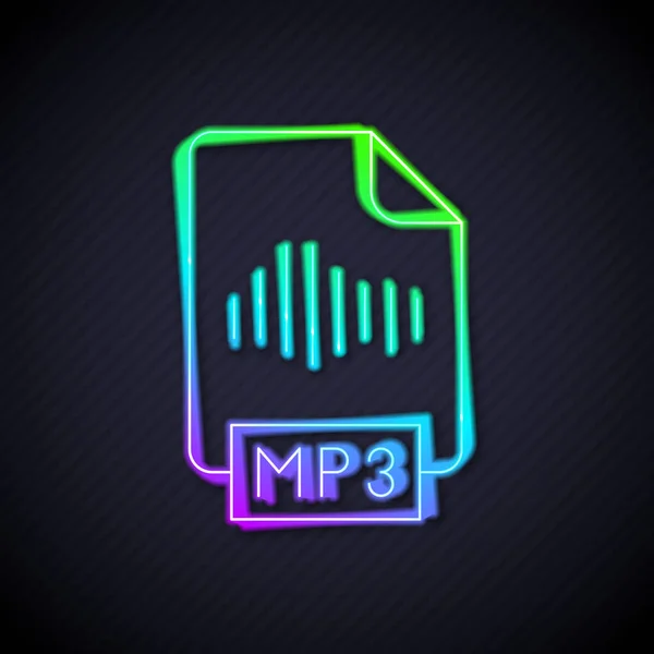 Documento File Mp3 Linea Neon Incandescente Scarica Icona Pulsante Mp3 — Vettoriale Stock