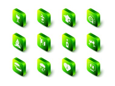 Kahve fincanını hazırla, Fransa haritası, kruvasan, şarap bardağı, bayrak, şampanya şişesi, Eyfel kulesi kalbi ve Fransız pandomim ikonu. Vektör