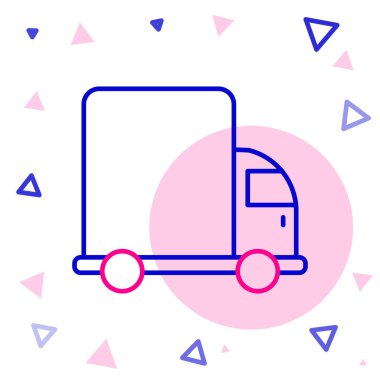 Çizgi teslimat kamyonu ikonu beyaz arka planda izole edildi. Renkli taslak konsepti. Vektör