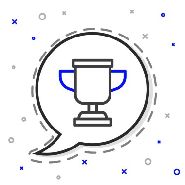 Beyaz arkaplanda çizgi ödülü ikonu izole edildi. Galibiyet ödülü sembolü. Şampiyonluk ya da yarışma kupası. Spor başarısı işareti. Renkli taslak konsepti. Vektör