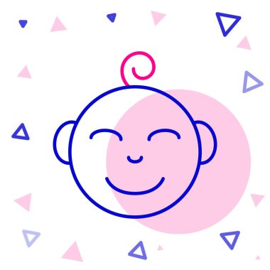 Mutlu küçük çocuk baş simgesi beyaz arka planda izole edildi. Erkek bebeğin yüzü. Renkli taslak konsepti. Vektör