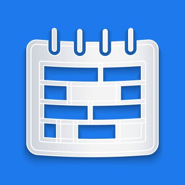 Kağıt kesiği Takvim simgesi mavi arkaplanda izole edildi. Olay hatırlatma sembolü. Kağıt sanatı tarzı. Vektör.