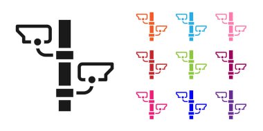 Siyah güvenlik kamerası simgesi beyaz arkaplanda izole edildi. Simgeleri renklendirin. Vektör.