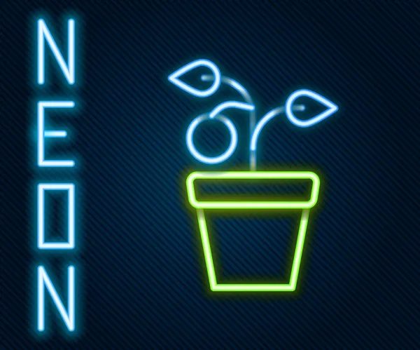 Gloeiende Neon Lijn Plant Pot Pictogram Geïsoleerd Zwarte Achtergrond Planten — Stockvector