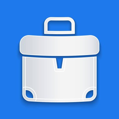 Kağıt kesiği Evrak Çantası simgesi mavi arkaplanda izole edildi. İş ilanı. İş portföyü. Kağıt sanatı tarzı. Vektör