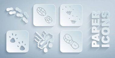 Paspas, kurbağa pençesi ayak izi, pençe, insan ayak izi ayakkabıları ve ikon. Vektör