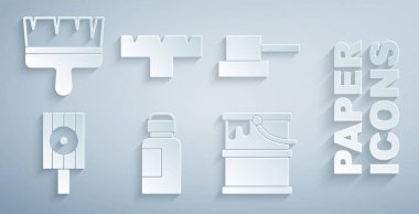 Boya, guaj, kavanoz, boya, sprey başlık, kova, işaret kalem eklentisi ve fırça simgesini ayarlayın. Vektör