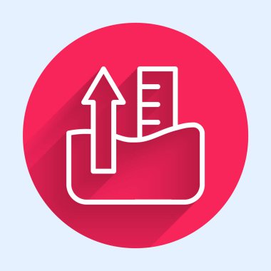 Beyaz çizgi, su seviyesi simgesinde yükselir uzun gölgeli izole bir şekilde. Kırmızı daire düğmesi. Vektör.