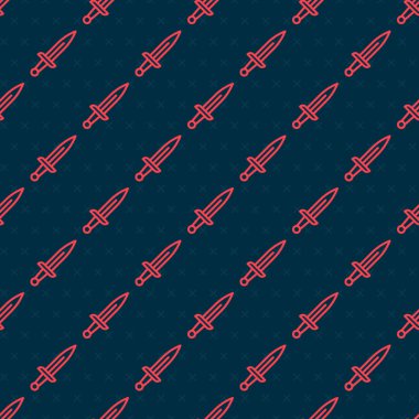 Kırmızı çizgi hançer ikonu siyah arkaplandaki kusursuz deseni izole etti. Bıçak ikonu. Keskin bıçaklı kılıç. Vektör.